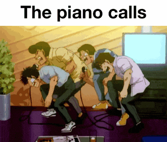 a group of men singing into microphones with the words the piano calls