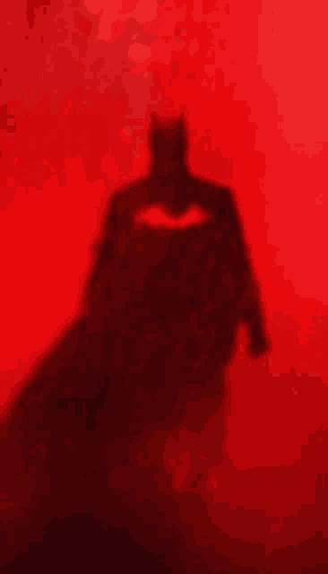 the shadow of batman is visible on a red background in a blurry photo .