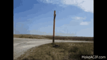 a wooden pole in the middle of a field with makeagif.com at the bottom of the screen