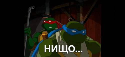 two teenage mutant ninja turtles are standing next to each other with a caption that says " nihilo ... "
