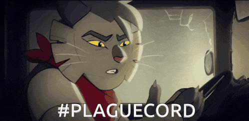 a cartoon character with the hashtag #plaguecord