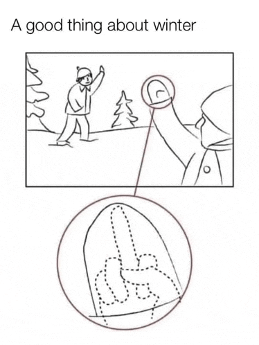 a drawing of a man standing on top of a snow covered slope .