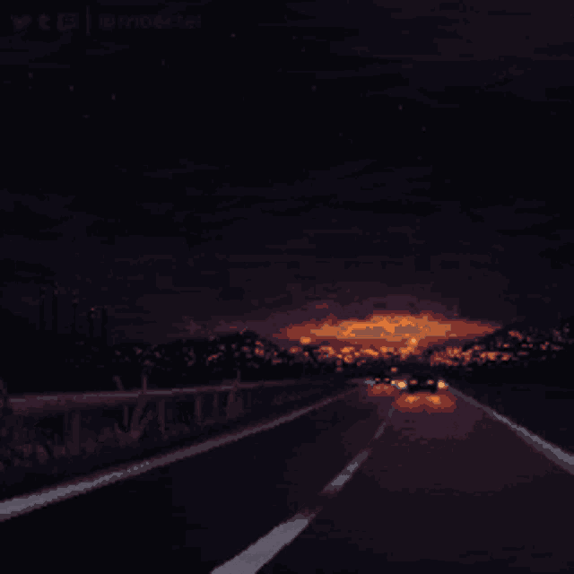 a pixel art of a highway at night with the hashtag @moertel