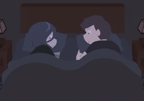 a pixel art drawing of a man and a woman in bed