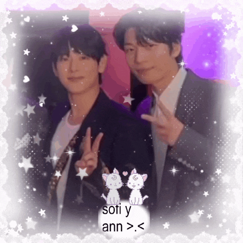 a picture of two men with the words soti y ann > < on the bottom