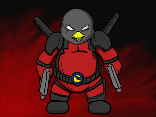 a cartoon of a penguin holding a gun with the words lets fucking go on the bottom