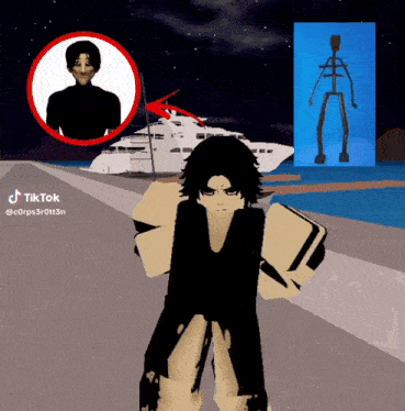 a tiktok video shows a person standing in front of a boat