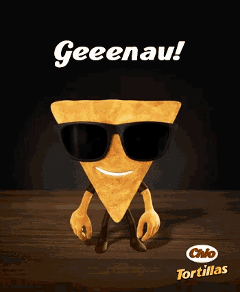 a tortilla wearing sunglasses says geeenau
