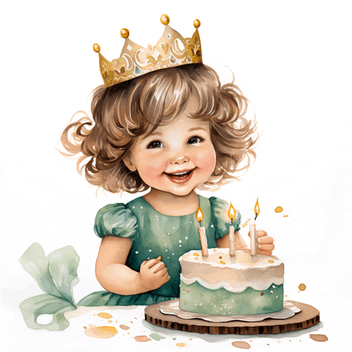 a little girl wearing a crown is holding a cake with candles