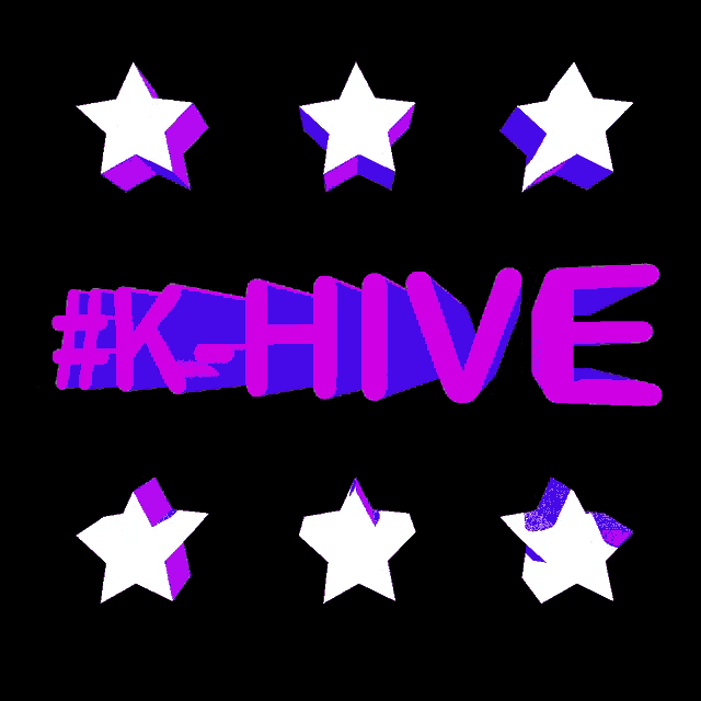 a black background with purple stars and the word k-hive