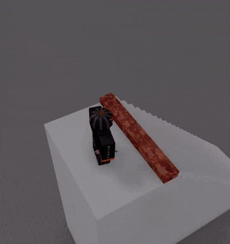 a computer generated image of a staircase with a cannon on fire