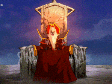 a cartoon of a man sitting on a throne with the letters hd on the bottom