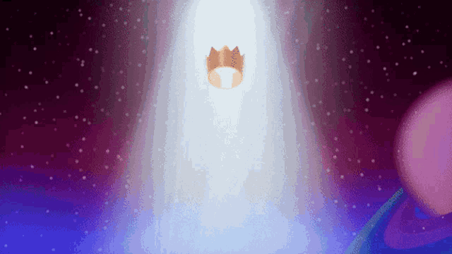 a crown is shining through a beam of light in the sky
