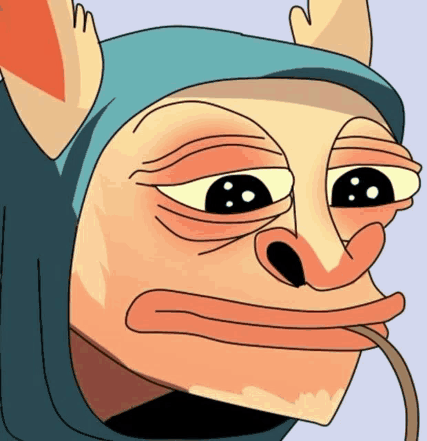a close up of a cartoon character with a blue hat on