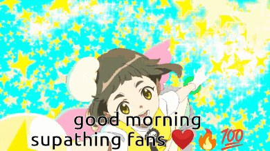 a picture of a girl with the words " good morning supathing fans " on it