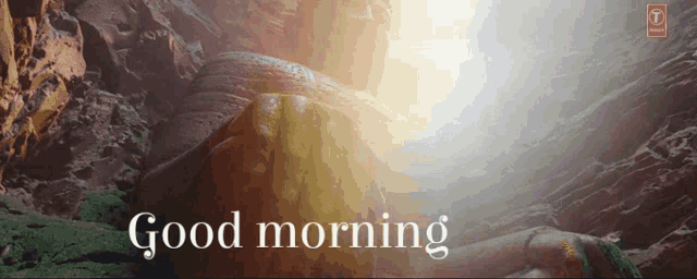 a picture of a mountain with the words good morning