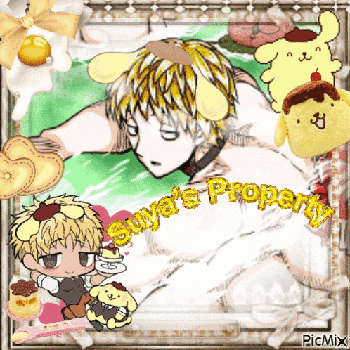 a picture of a boy with pomeranians on his ears and the words suya 's property