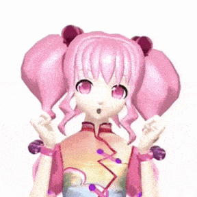 a girl with pink hair is wearing a rainbow dress