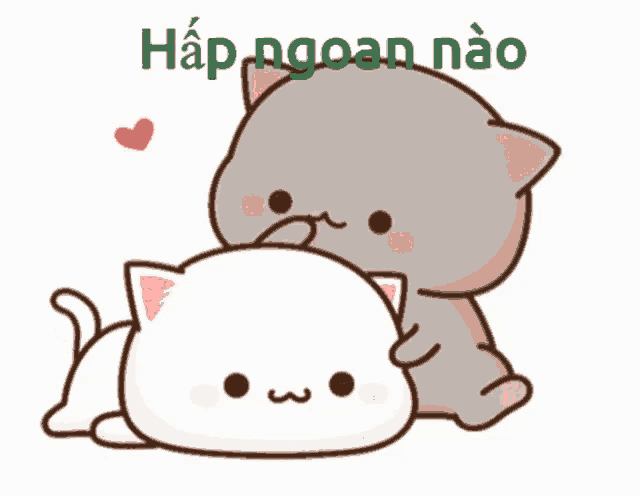 a cartoon of two cats hugging each other with the words hap ngoan nao below them