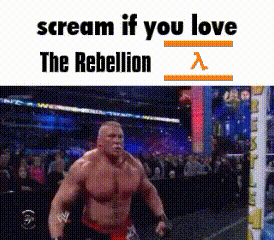 a man without a shirt is standing in a boxing ring with the words scream if you love the rebellion .