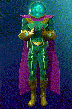 a superhero with a purple cape and helmet