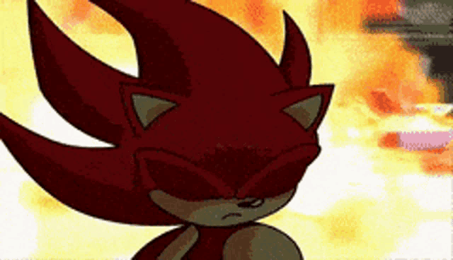 a cartoon of a red sonic the hedgehog standing in front of flames
