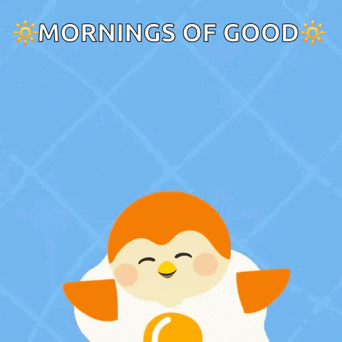 an illustration of a penguin with the words mornings of good written below it