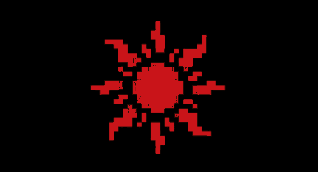 a pixel art drawing of a sun with rays coming out of it