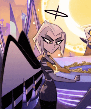 a cartoon drawing of a woman with wings and a halo on her head