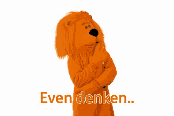an orange lion mascot with the words even denken written below it