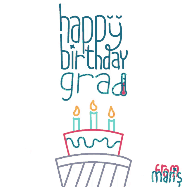 a colorful birthday card with a cake and the words happy birthday grad