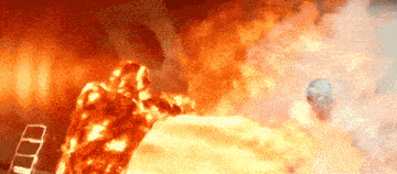 a fireball is being thrown at a person in a room