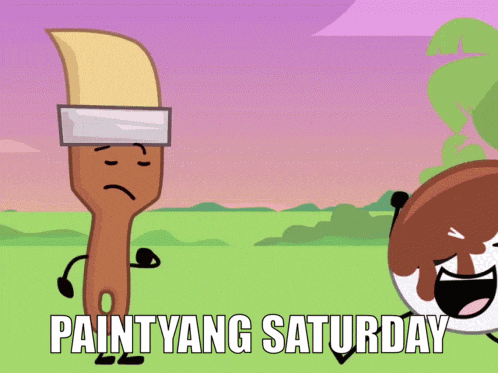 a cartoon says paintyang saturday with a brush and a ball