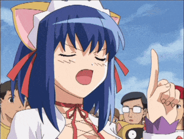 a girl with a cat ear on her head holds up her index finger with the word locker written on it