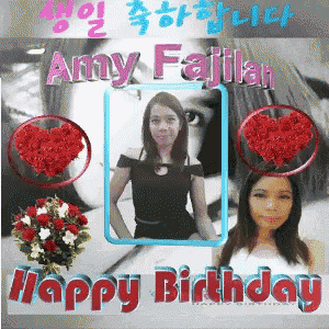 a happy birthday card for amy fajilan with a picture of her