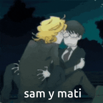 a cartoon of two men kissing with the words sam y mati in the corner