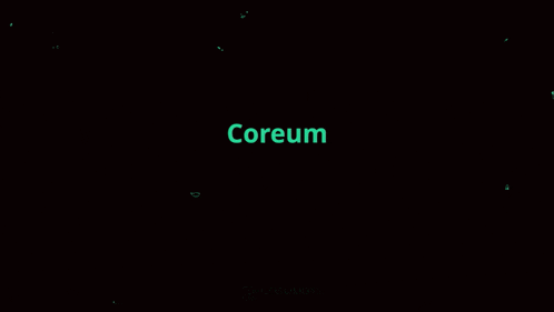 the word coreum is on a black background with green lines