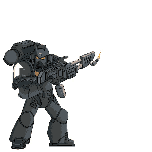a pixel art of a soldier holding a flamethrower