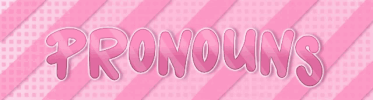 the word pronouns is written in pink on a pink striped background