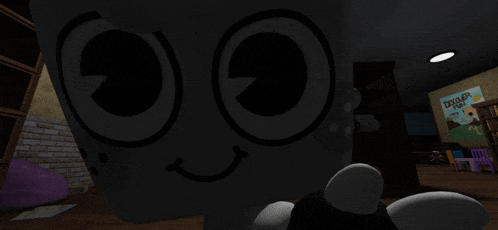 a cartoon character is standing in a dark room with a poster on the wall that says driver 's side