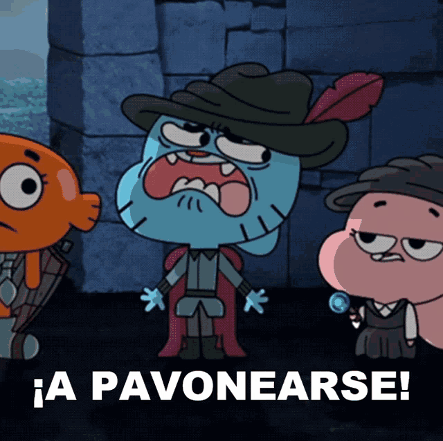 a cartoon character says " a pavonearse " while standing next to two other characters