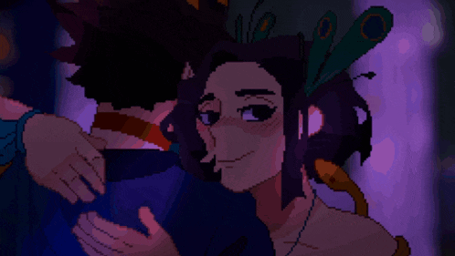 a pixel art of a man and woman hugging