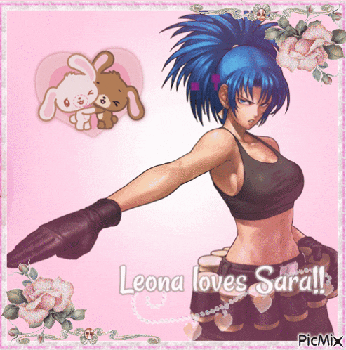 a picture of a girl with the words " leona loves sara " on it