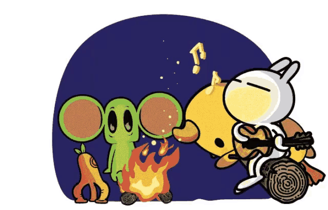a cartoon illustration of a rabbit playing a guitar