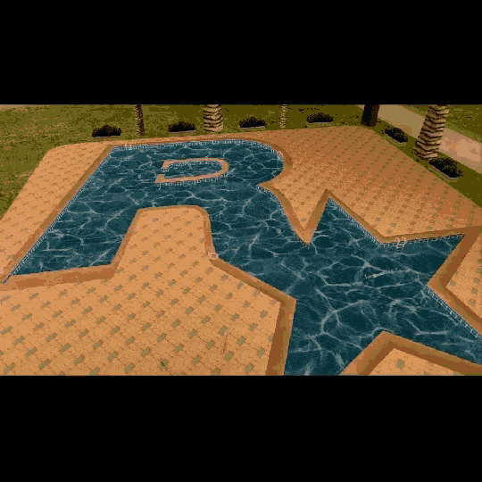 a swimming pool with the letter r on the bottom