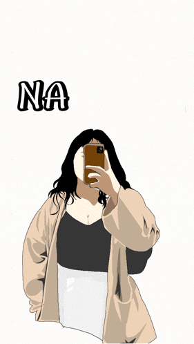 a drawing of a woman taking a picture of herself with the words nauul ol above her