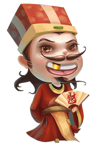 a cartoon of a man with a fan and chinese writing