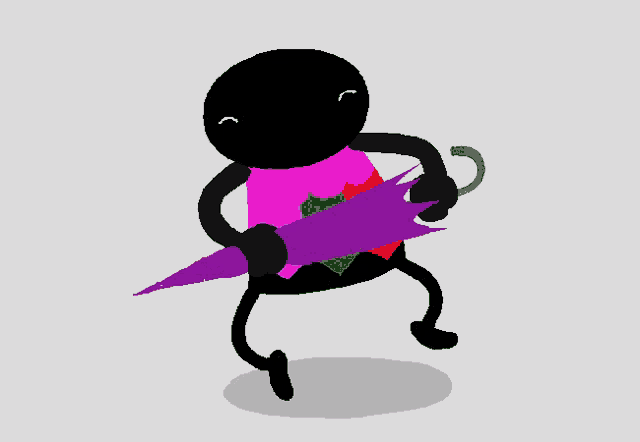 a cartoon character with a purple umbrella