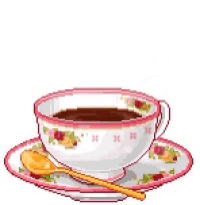 a cup of coffee with a heart shaped steam coming out of it on a saucer .