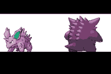 two purple pokemon are fighting each other in a pixel art .